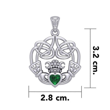 Irish Celtic Claddagh Silver Pendant with Gemstone TPD5905 - Jewelry